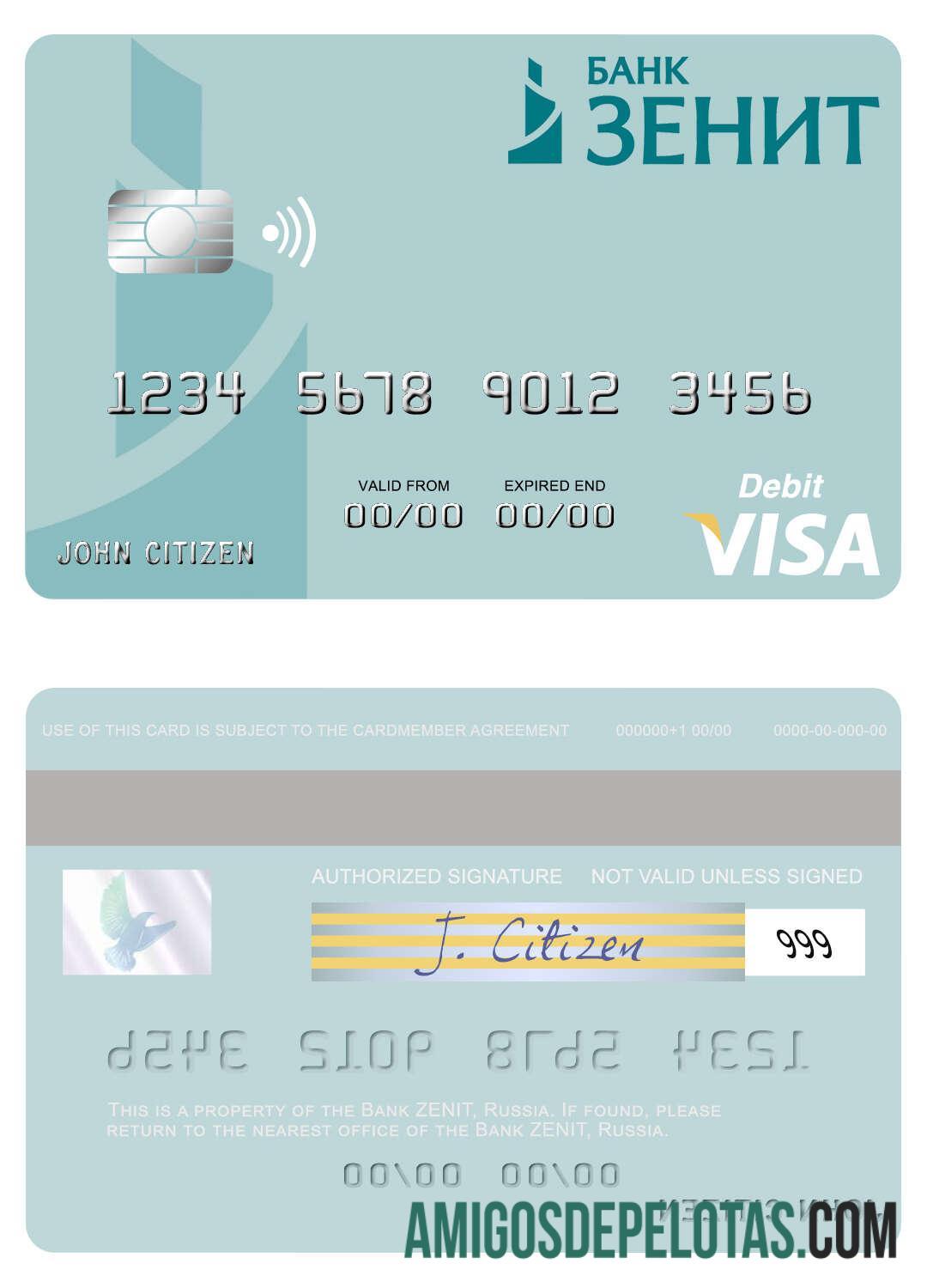 Russia Bank ZENIT Visa Debit Card download for verification